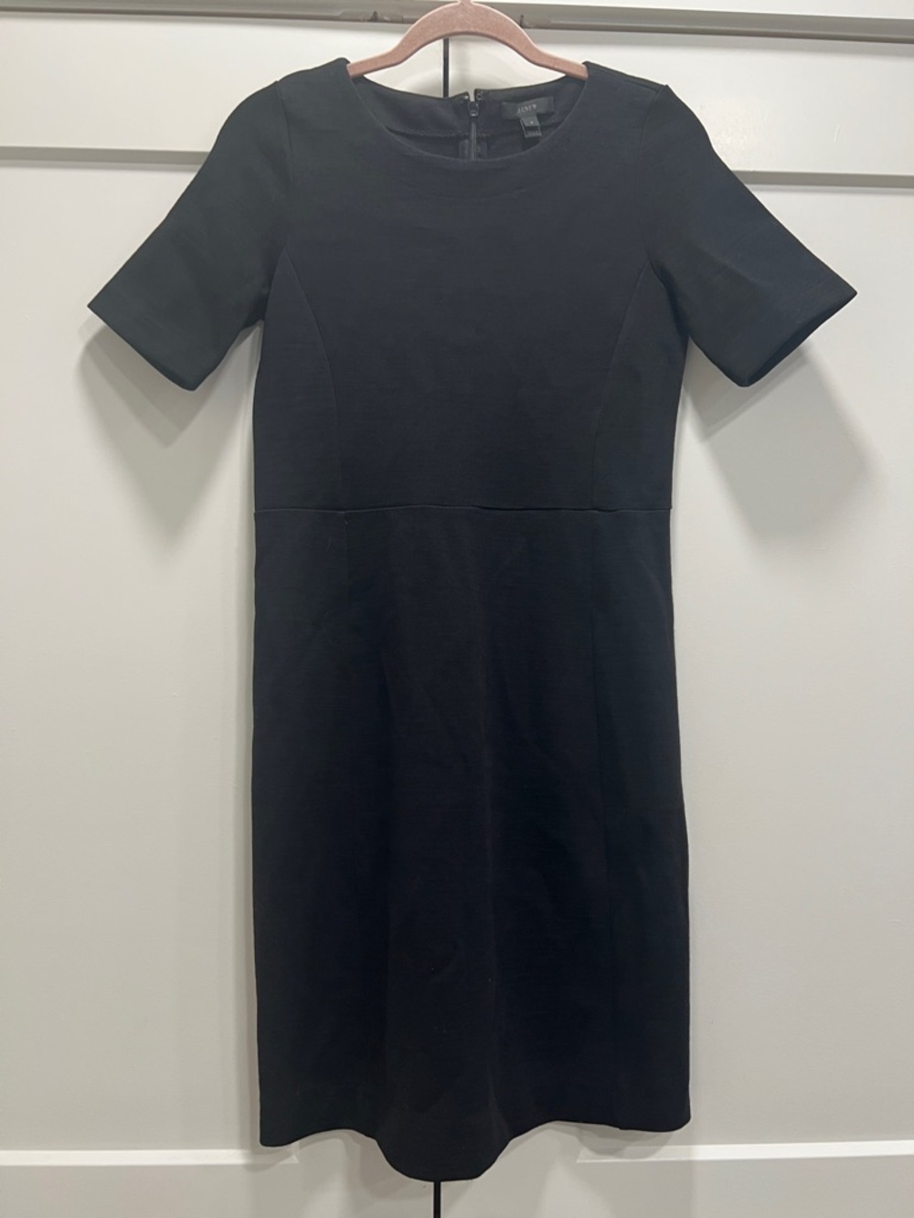 J. Crew Black Short-Sleeve Midi Sheath Dress size 4 wool blend